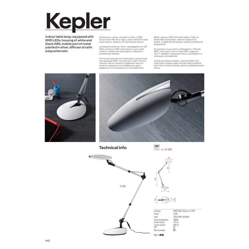 Redo 01-1036 - LED настолна лампа KEPLER LED/6,5W/230V бяла