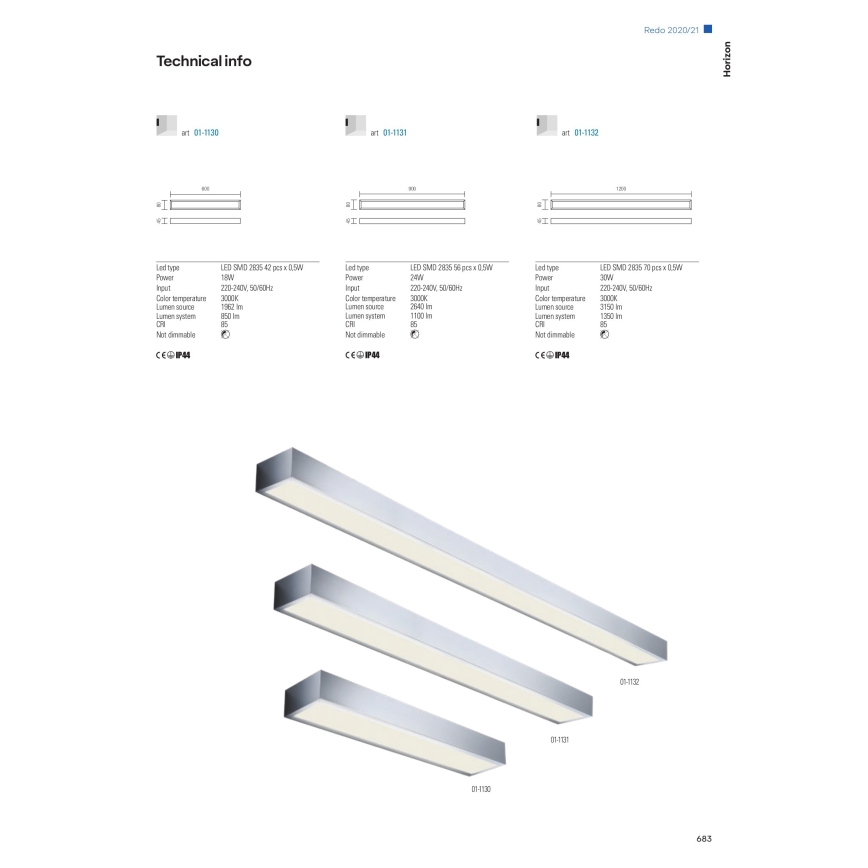 Redo 01-1132 - LED Лампа за огледало в баня HORIZON LED/30W/230V 120 cm IP44