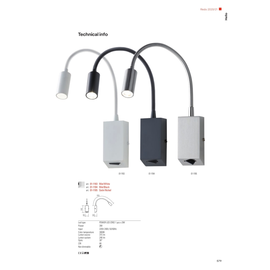 Redo 01-1193 - LED Гъвкав малко лампа HELLO LED/3W/230V бял