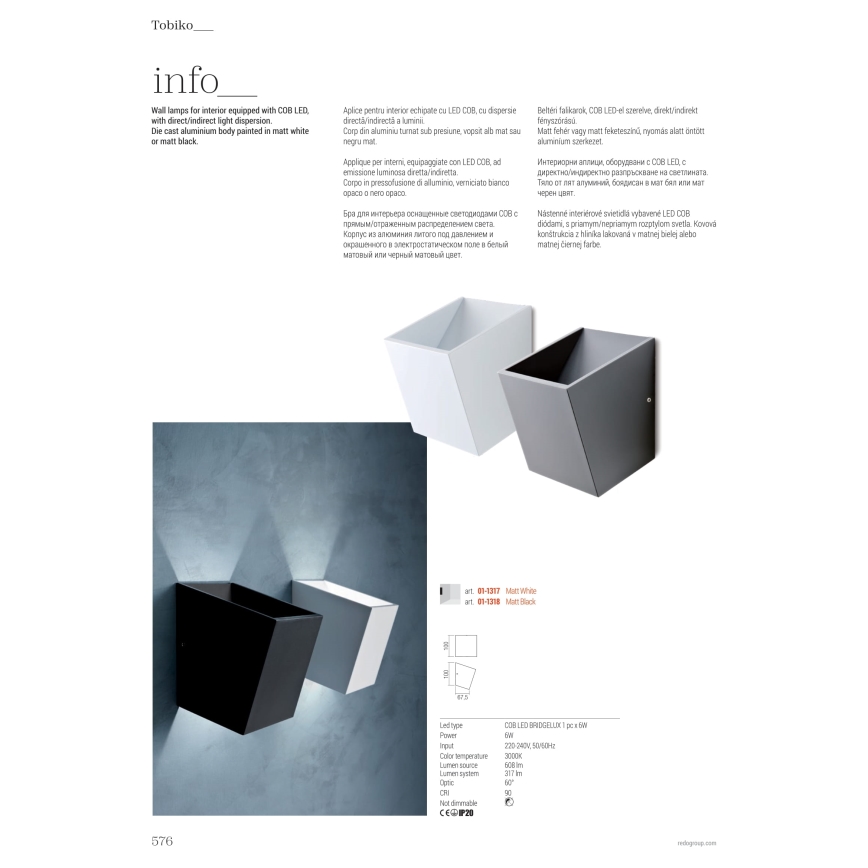 Redo 01-1318 - LED аплик TOBIKO LED/6W/230V CRI 90 черен