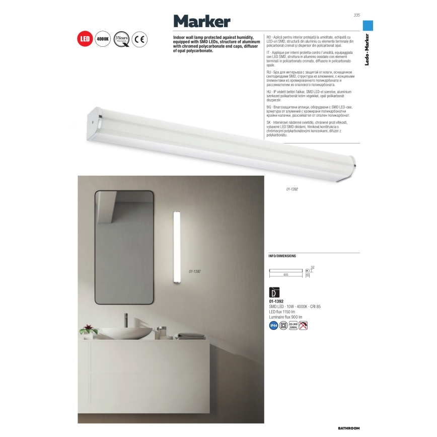 Redo 01-1392 - LED Осветление за стена за баня MARKER LED/10W/230V IP44