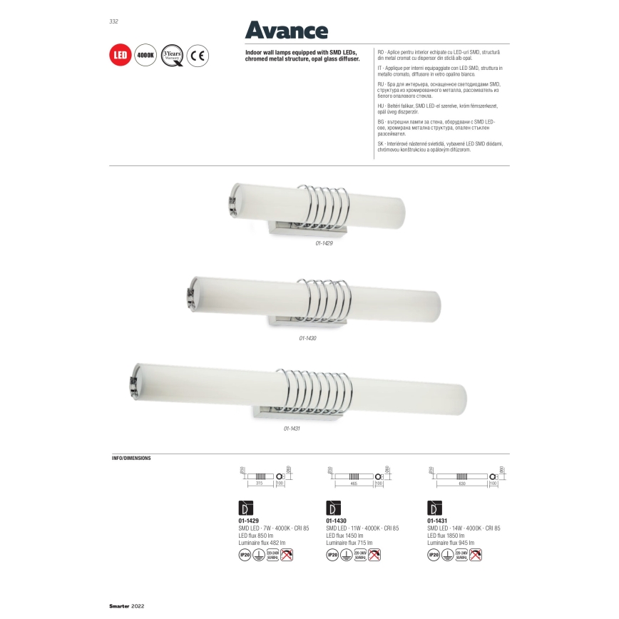 Redo 01-1431 - LED аплик AVANCE LED/14W/230V 63 см бял