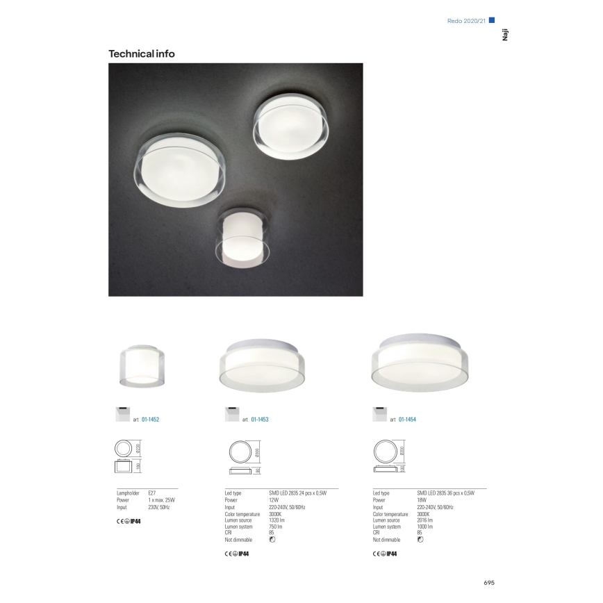 Redo 01-1454 - LED Плафон за баня NAJI LED/18W/230V Ø 35 см IP44