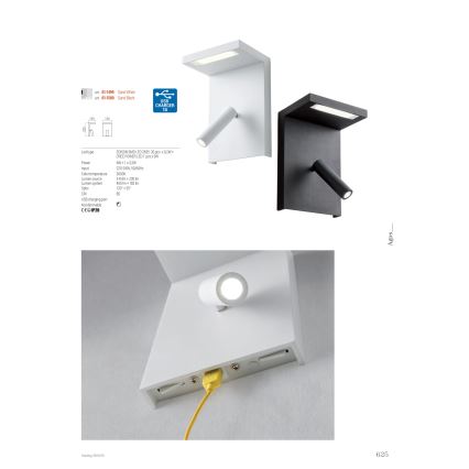 Redo 01-1499 - LED Стенен спот AGOS LED/6W/230V + LED/3,2W USB бял