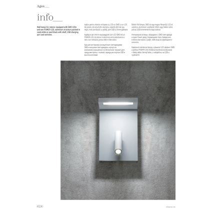 Redo 01-1500 - LED Стенен спот AGOS LED/6W/230V + LED/3,2W USB черен