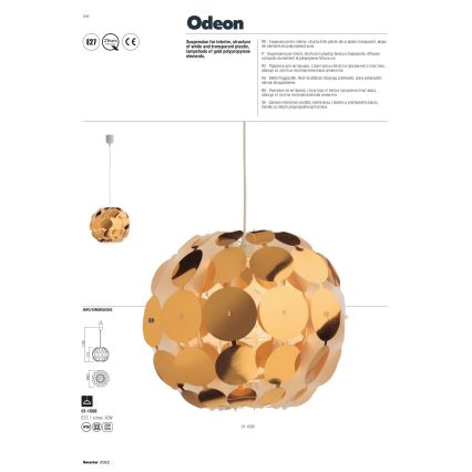 Redo 01-1508 - Пендел ODEON 1xE27/42W/230V Ø 36 см златист
