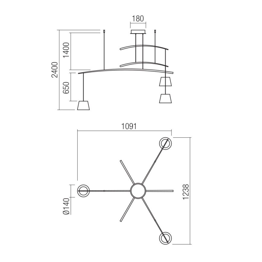 Redo 01-1525 - LED Пендел LOLLI 3xLED/6W/230V черен