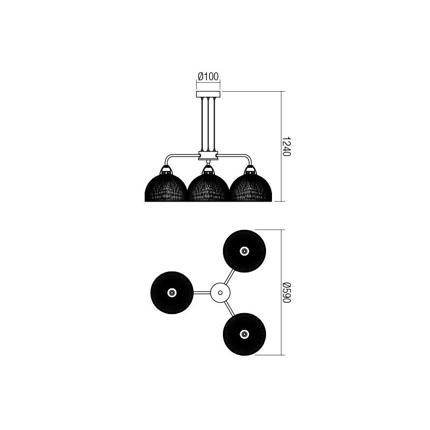 Redo 01-1573 - Полилей на кабел TAMIS 3xE27/42W/230V, диам. 59 см, черен