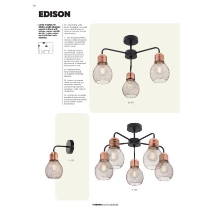 Redo 01-1575 - Стенна лампа EDISON 1xE27/42W/230V