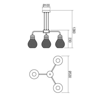 Redo 01-1579 - Полилей на кабел EDISON 3xE27/42W/230V Ø 53 см черен/меден