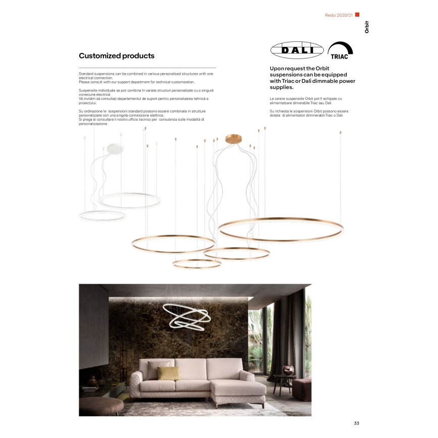 Redo 01-1721 - LED Висящ полилей ORBIT LED/42W + LED/66W/230V