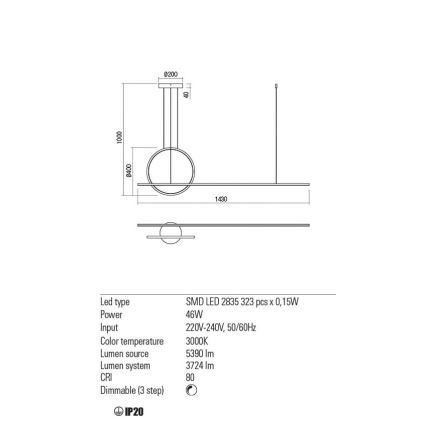 Redo 01-1734 - LED Димируем пендел GIOTTO LED/46W/230V бял