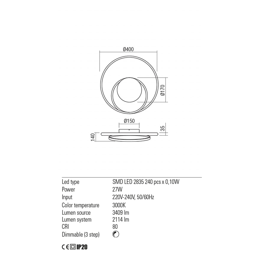 Redo 01-1789 - LED Димируем аплик TORSION LED/27W/230V бял