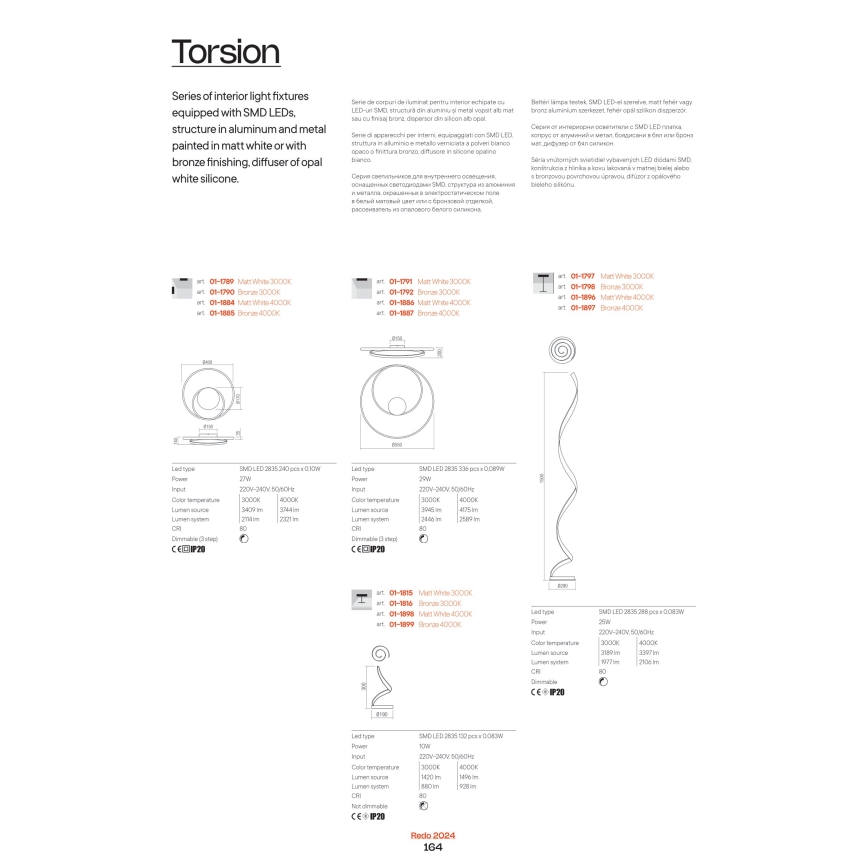 Redo 01-1790 - LED Димируем аплик TORSION LED/27W/230V бронзов