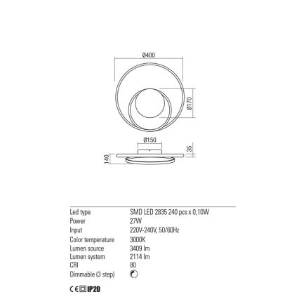 Redo 01-1790 - LED Димируем аплик TORSION LED/27W/230V бронзов