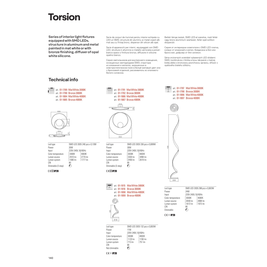 Redo 01-1792 - LED Димируем плафон TORSION LED/30W/230V бронзов