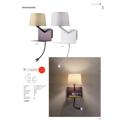 Redo 01-1807 - LED стенно осветително тяло с гъвкава четеща лампа TOMO 1xE27/42W/230V + LED/3W/230V бяло