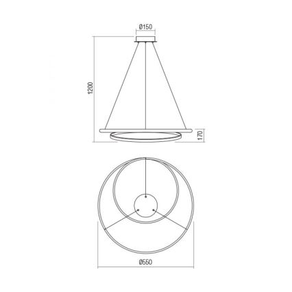 Redo 01-1889 - Димируем LED полилей на кабел TORSION LED/29W/230V, диаметър 55 см, бронзов
