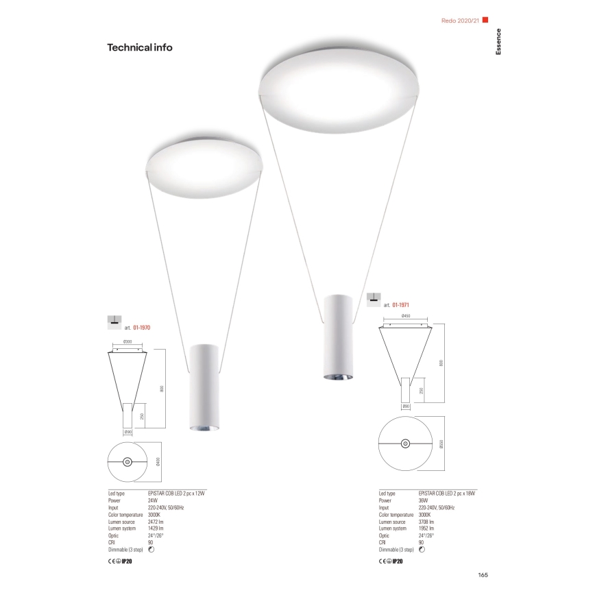 Redo 01-1971 - LED Димируем пендел ESSENCE LED/36W/230V CRI 90 3000K бял