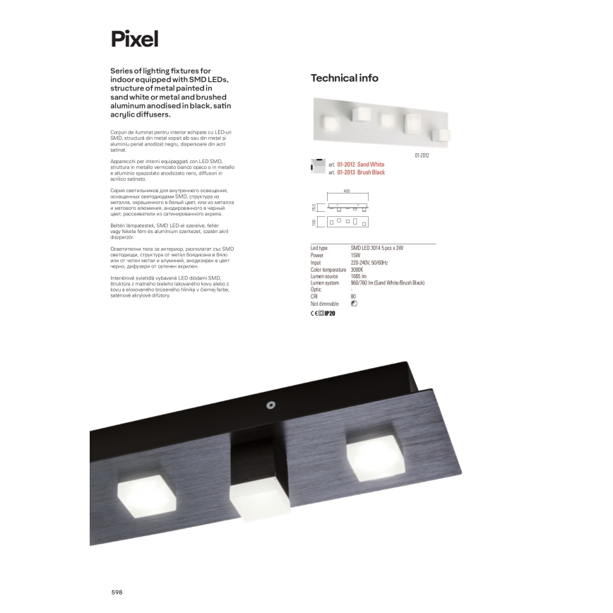Redo 01-2017 - LED Плафониера PIXEL LED/48W/230V 3000K 45x45 см черен