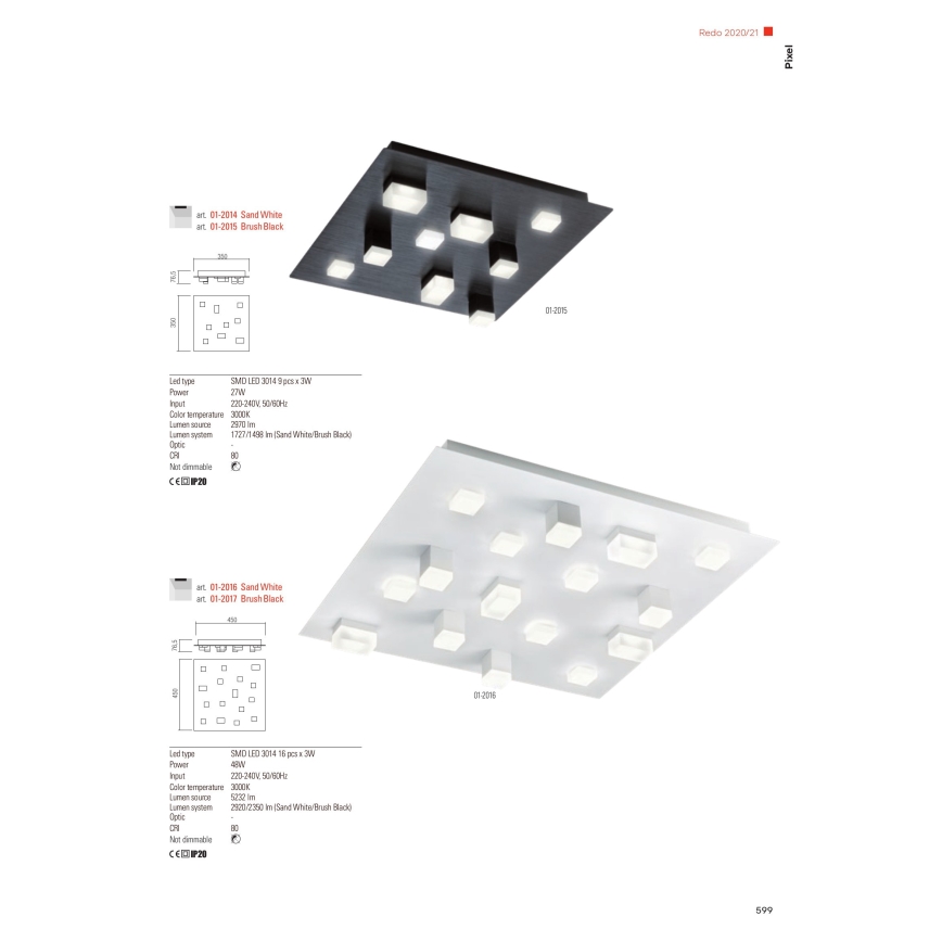 Redo 01-2017 - LED Плафониера PIXEL LED/48W/230V 3000K 45x45 см черен