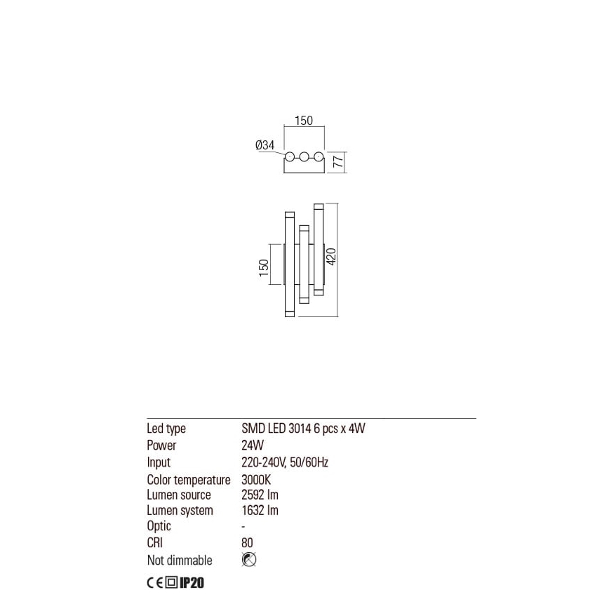 Redo 01-2038 - LED аплик MADISON 6xLED/4W/230V черен