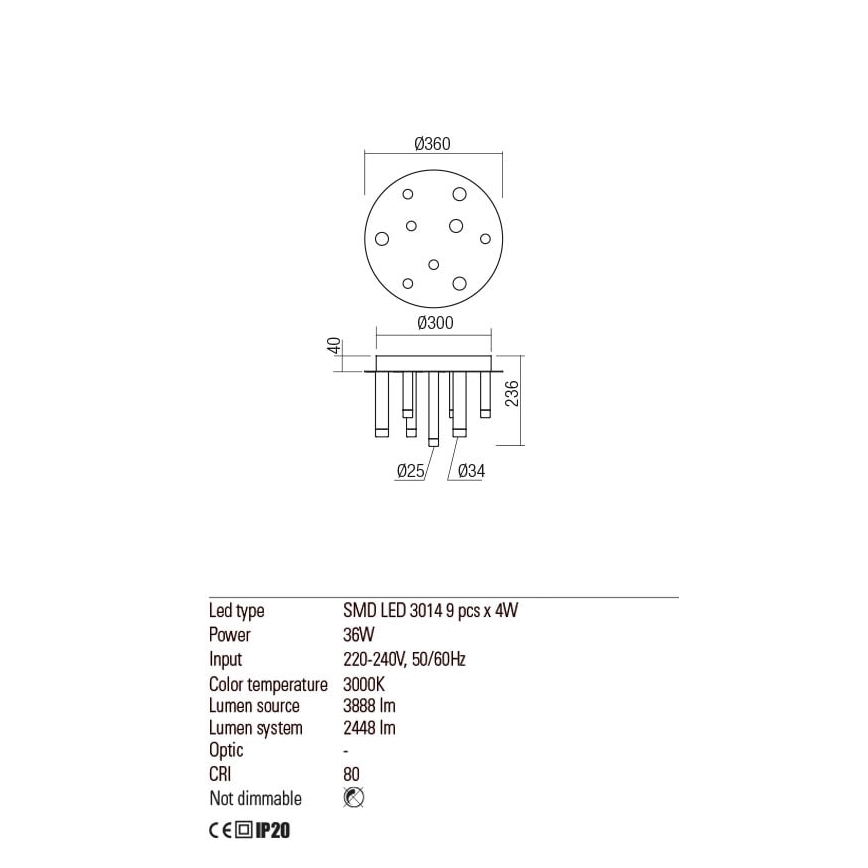 Redo 01-2042 - LED Плафониера MADISON 9xLED/4W/230V лъскав хром/черен/меден