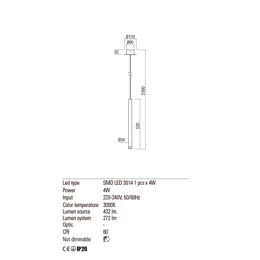 Redo 01-2044 - LED Пендел MADISON LED/4W/230V меден