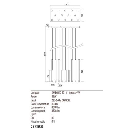 Redo 01-2054 - LED Пендел MADISON 14xLED/4W/230V златист