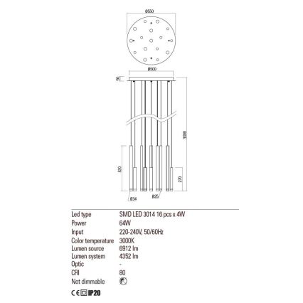 Redo 01-2059 - LED Пендел MADISON 16xLED/4W/230V меден