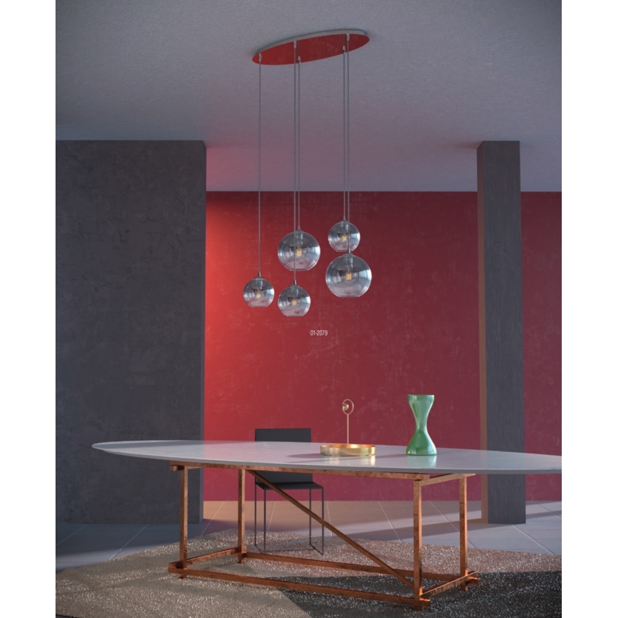 Redo 01-2079 - Пендел BOWL 5xE27/42W/230V опушен