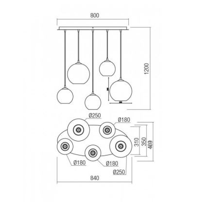 Redo 01-2079 - Пендел BOWL 5xE27/42W/230V опушен