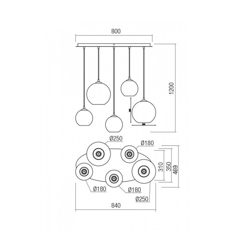 Redo 01-2079 - Пендел BOWL 5xE27/42W/230V опушен