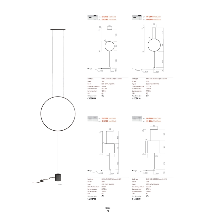 Redo 01-2134 - LED Лампион SLICK LED/28W/230V черен