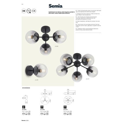 Redo 01-2175 - Стенно осветително тяло SEMIA 1xE14/28W/230V черно/опушено