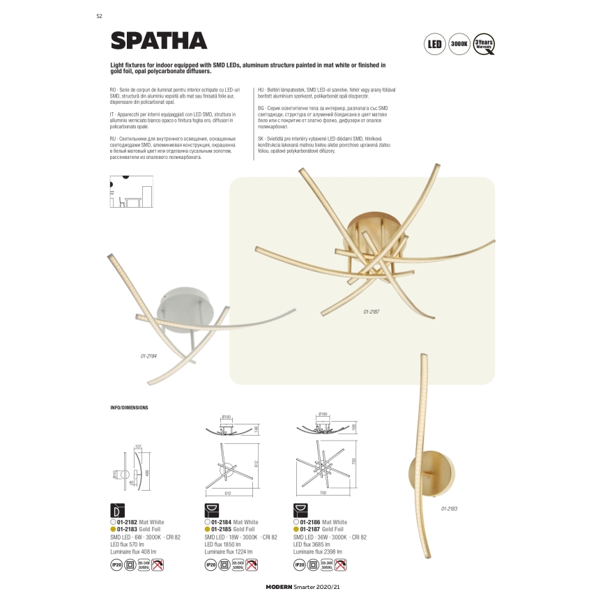Redo 01-2184 - LED Плафониера SPATHA 3xLED/6W/230V 3000K бял
