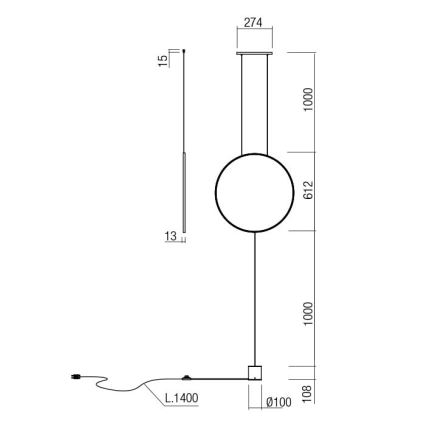 Redo 01-2197 - LED Лампион SLICK LED/19W/230V черен