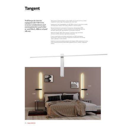 Redo 01-2200 - LED стенно осветително тяло TANGENT LED/14W/230V 3000K 125,4 cm бяло