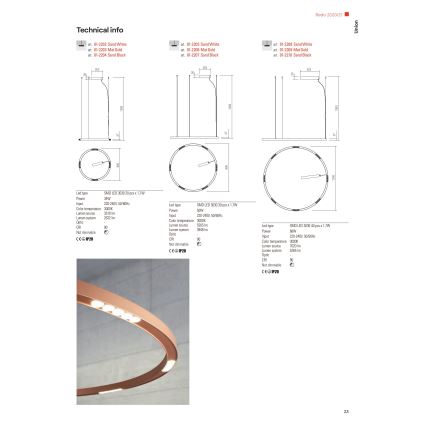 Redo 01-2202 - LED Пендел UNION LED/34W/230V 3000K Ø 60 см бял