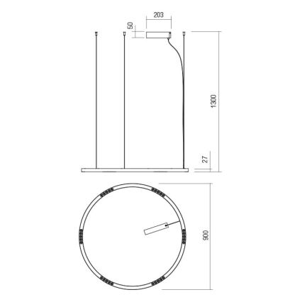 Redo 01-2206 - LED Пендел UNION LED/50W/230V CRI 90 3000K Ø 90 см златист