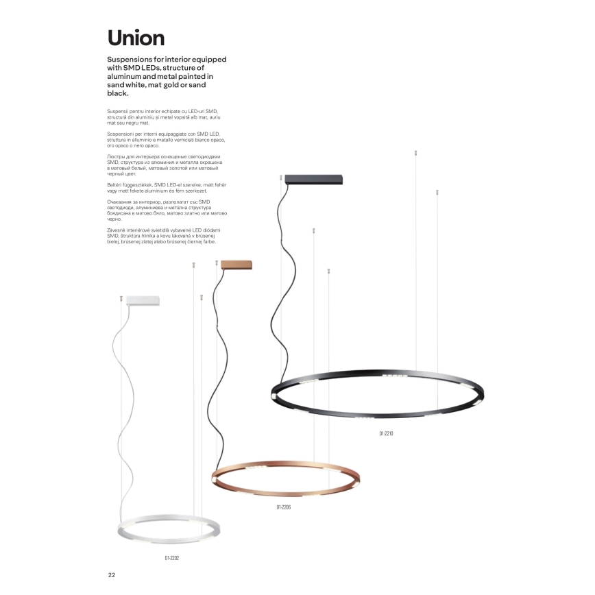 Redo 01-2209 - LED Пендел UNION LED/68W/230V CRI 90 3000K Ø 120 см златист