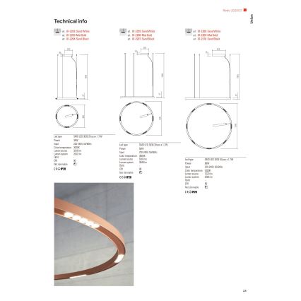 Redo 01-2209 - LED Пендел UNION LED/68W/230V CRI 90 3000K Ø 120 см златист