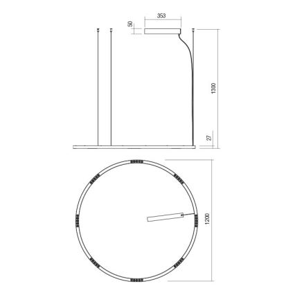 Redo 01-2209 - LED Пендел UNION LED/68W/230V CRI 90 3000K Ø 120 см златист