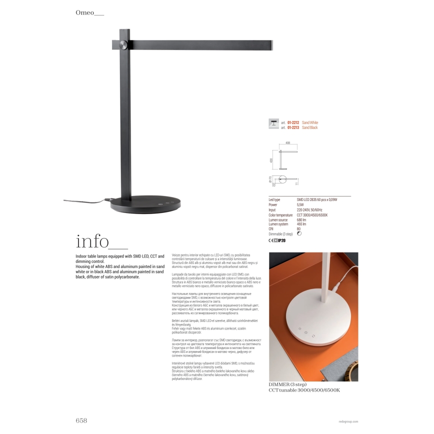 Redo 01-2213 - LED Димируема сензорна настолна лампа OMEO LED/5,5W/230V 3000/4500/6500K черен