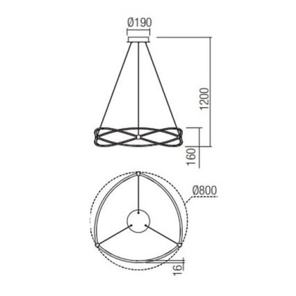 Redo 01-2254 - LED Димируем пендел QUARK LED/54W/230V 3000K Ø 80 см черен