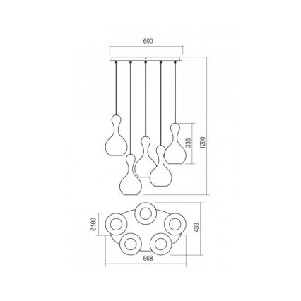 Redo 01-2263 - Пендел LOB 5xE27/42W/230V меден