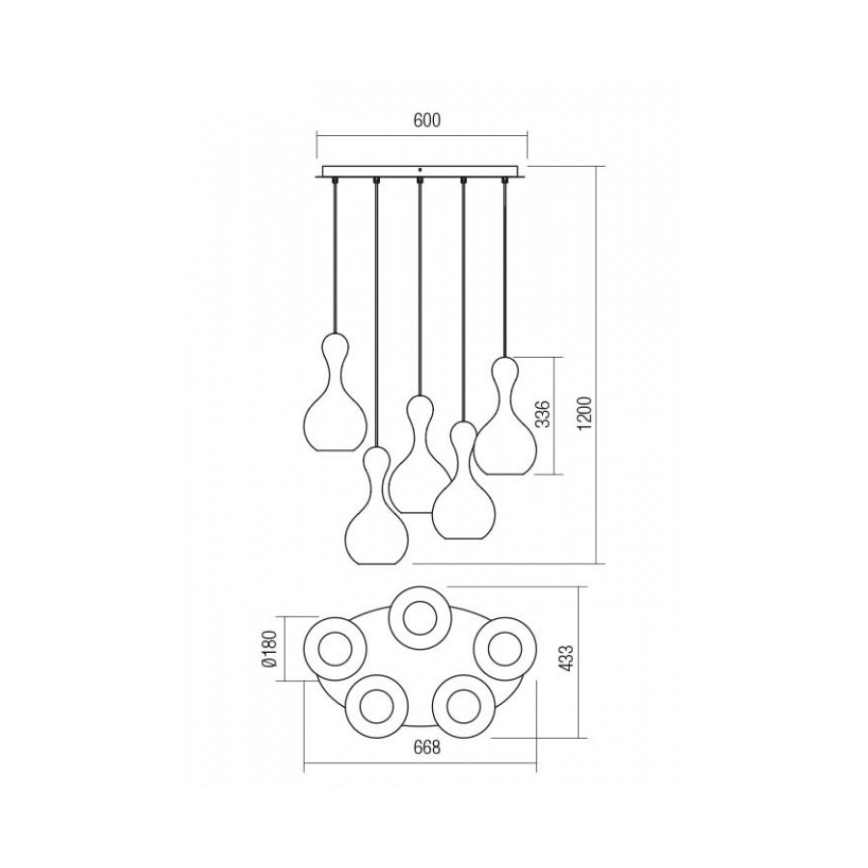 Redo 01-2263 - Пендел LOB 5xE27/42W/230V меден