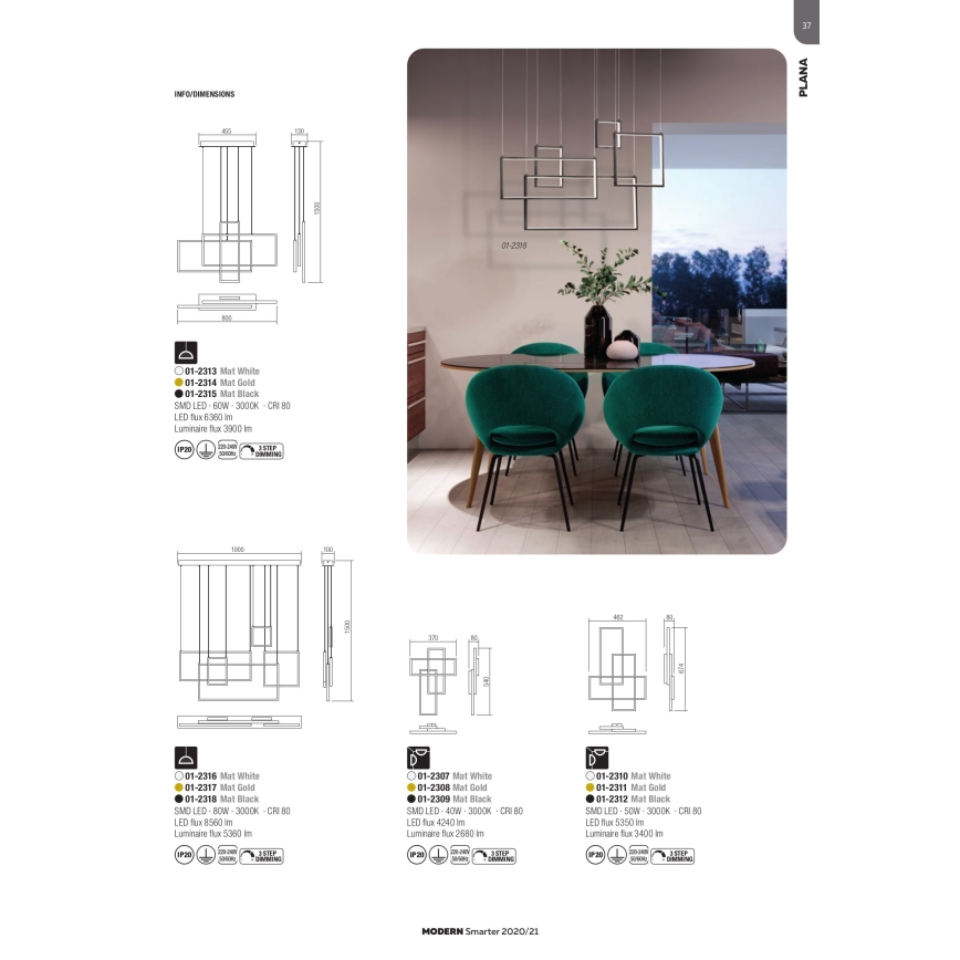 Redo 01-2318 - LED Димируем пендел PLANA LED/80W/230V черен