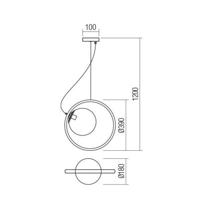 Redo 01-2322 - Пендел KLEIDI 1xE27/42W/230V Ø 39 см черен