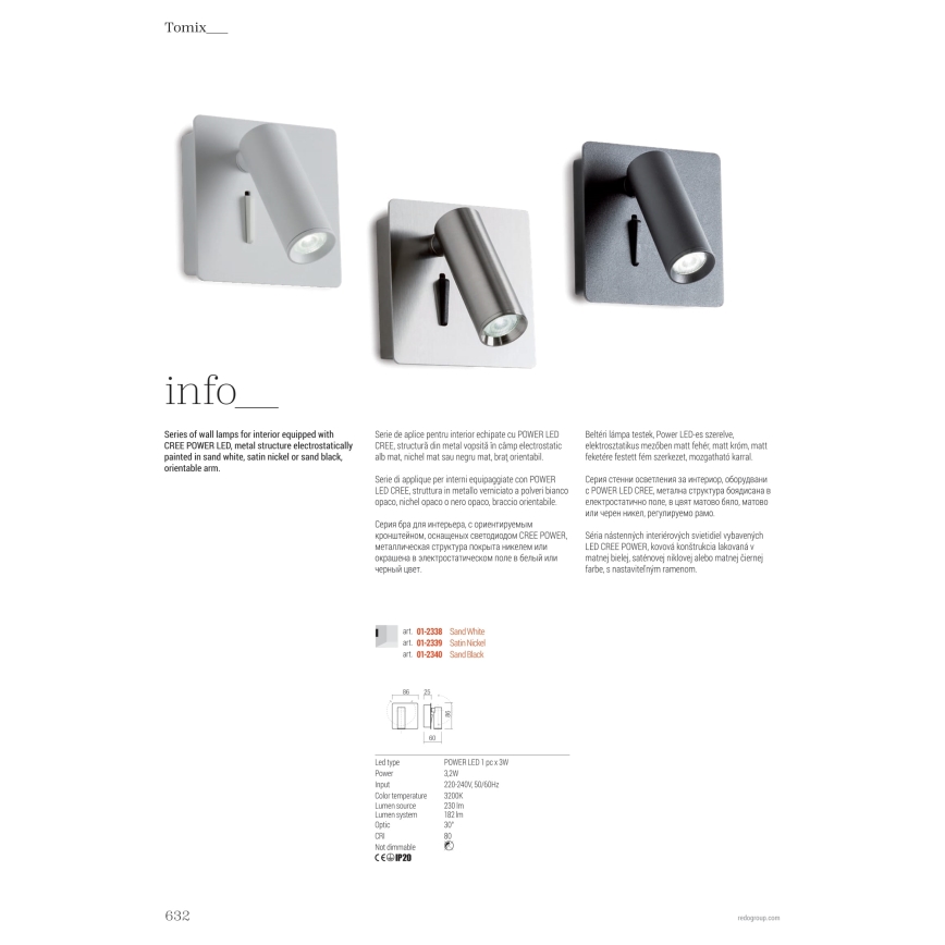 Redo 01-2340 - LED Стенен спот TOMIX LED/3,2W/230V черен
